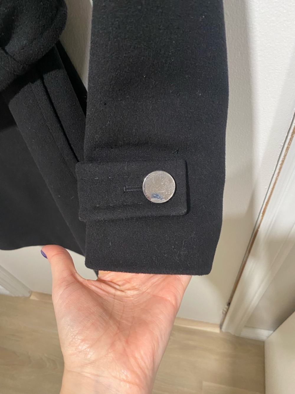 Aritzia Black Double-Breasted Belted Wool Trench Coat - Picture 5 of 8